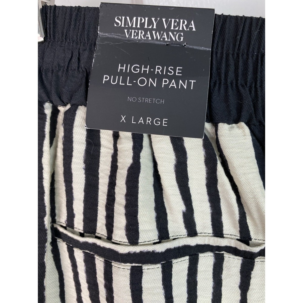 NWT Simply Vera Vera Wang Women's XL Cream Black Striped High Rise Pull On Pants - Picture 5 of 9
